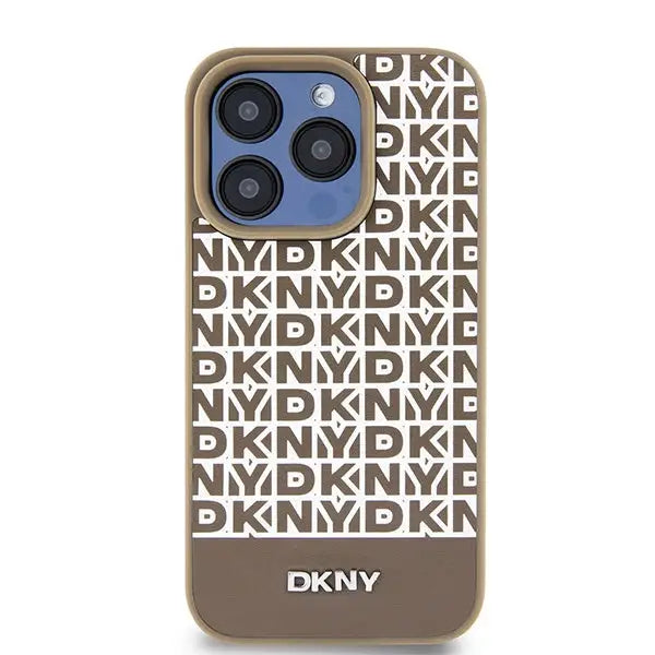 DKNY Leather Printed Pattern Metal Logo MagSafe Case for iPhone 15 Pro - Brown - Cell phone cases and covers<<<HurtelXML