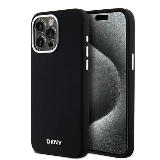 DKNY Liquid Silicone Small Metal Logo MagSafe Case for iPhone 14 Pro Max - Black - Cell phone cases