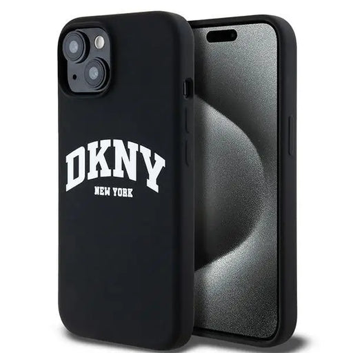 DKNY Liquid Silicone White Printed Logo MagSafe Case for iPhone 15 / 14 / 13 - Black - Cell phone cases