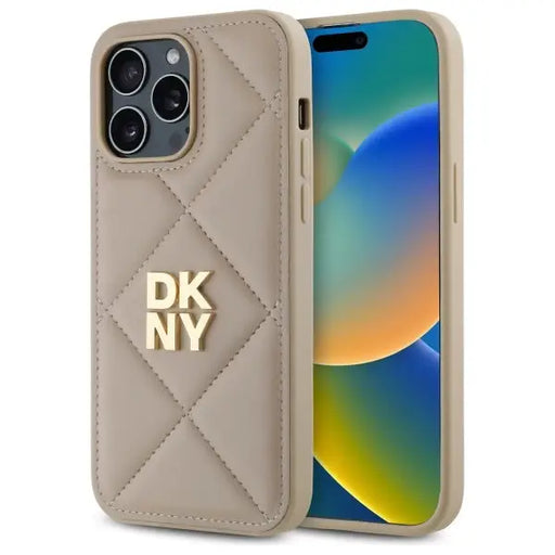 DKNY Quilted Stack Logo iPhone 14 Pro Case - Beige - Cell phone cases and covers<<<HurtelXML