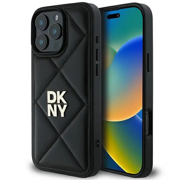 DKNY Quilted Stack Logo iPhone 16 Pro Case - Black - Cell phone cases and covers<<<HurtelXML