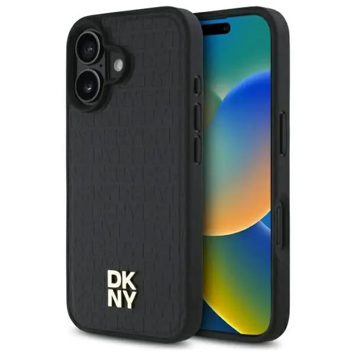 DKNY Repeat Pattern Stack Logo MagSafe iPhone 16 Case - Black - Cell phone cases and covers<<<HurtelXML