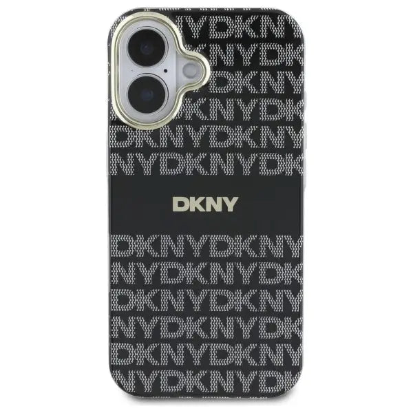 DKNY Repeat Texture Pattern With Stripe iPhone 16 Case - Black - Cell phone cases and covers<<<HurtelXML