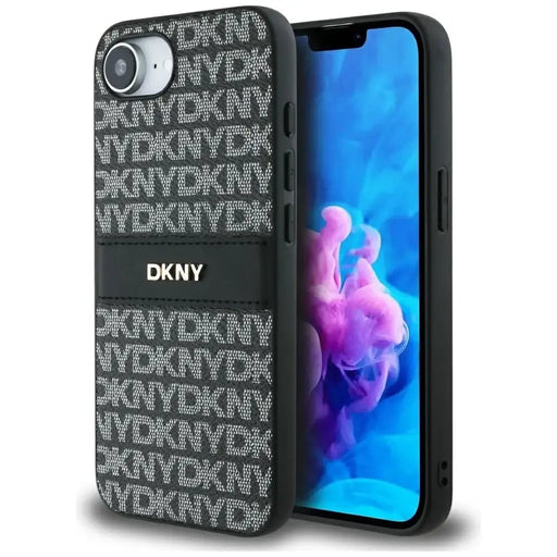 DKNY Repeat Texture Pattern with Tonal Stripe case for iPhone 16e - black - Cell phone cases and covers<<<HurtelXML