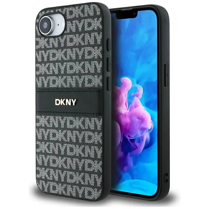 DKNY Repeat Texture Pattern with Tonal Stripe case for iPhone 16e - black - Cell phone cases and covers<<<HurtelXML