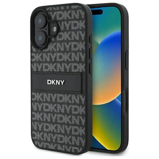 DKNY Texture Pattern Tonal Stripe iPhone 16 Case - Black - Cell phone cases and covers<<<HurtelXML