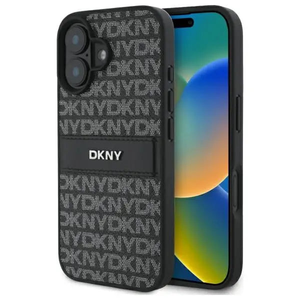 DKNY Texture Pattern Tonal Stripe iPhone 16 Case - Black - Cell phone cases and covers<<<HurtelXML