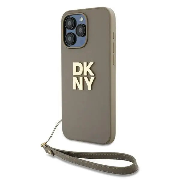 DKNY Wrist Strap Stock Logo case for iPhone 15 Pro - beige - Cell phone cases and covers<<<HurtelXML