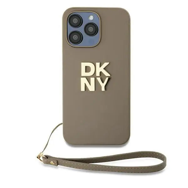 DKNY Wrist Strap Stock Logo case for iPhone 15 Pro - beige - Cell phone cases and covers<<<HurtelXML