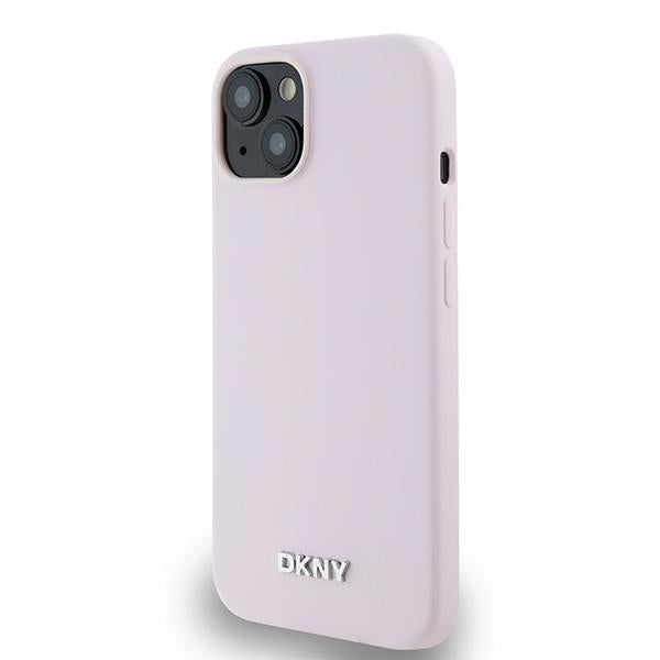 DKNY Liquid Silicone Small Metal Logo MagSafe Case for iPhone 14/15/13 - Pink