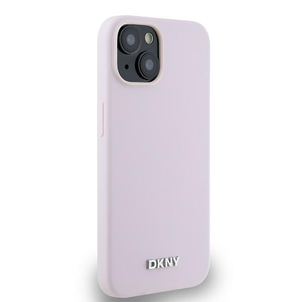 DKNY Liquid Silicone Small Metal Logo MagSafe Case for iPhone 14/15/13 - Pink