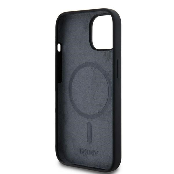 DKNY Liquid Silicone White Printed Logo MagSafe Case for iPhone 15 Plus / 14 Plus - Black