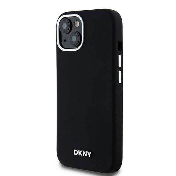 DKNY Liquid Silicone Small Metal Logo MagSafe Case for iPhone 15/14/13 - Black