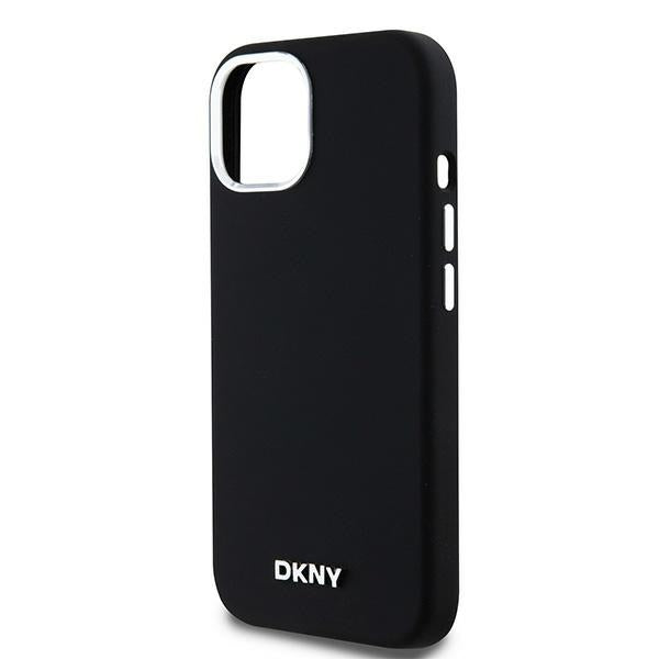 DKNY Liquid Silicone Small Metal Logo MagSafe Case for iPhone 15/14/13 - Black