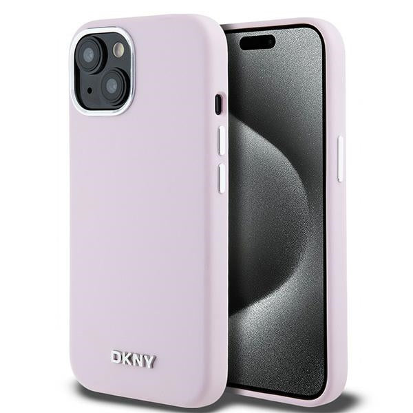 DKNY Liquid Silicone Small Metal Logo MagSafe Case for iPhone 15/14/13 - Pink