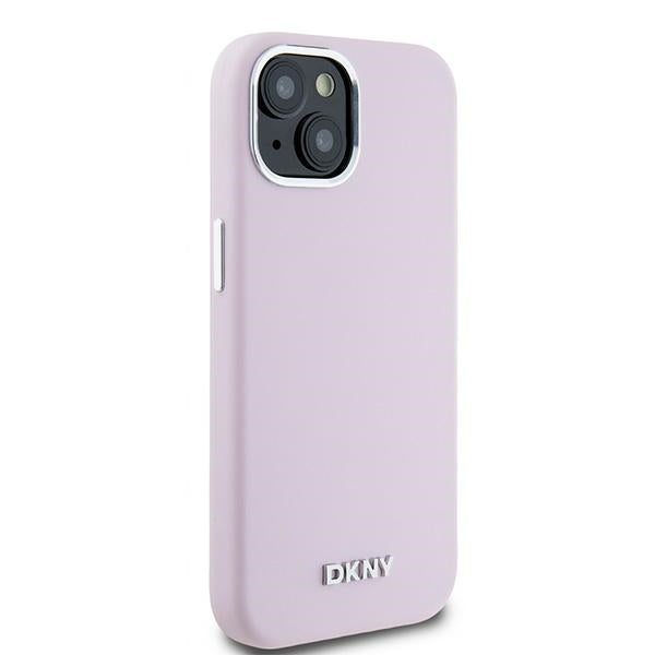 DKNY Liquid Silicone Small Metal Logo MagSafe Case for iPhone 15/14/13 - Pink