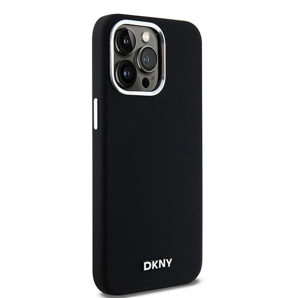 DKNY Liquid Silicone Small Metal Logo MagSafe Case for iPhone 15 Pro Max - Black