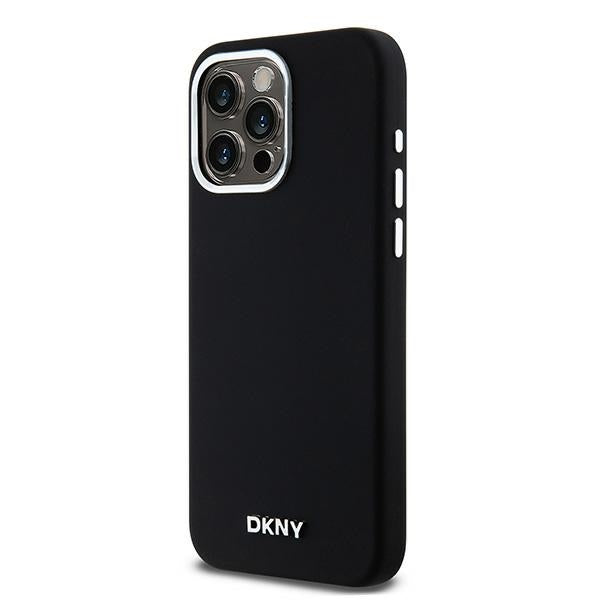 DKNY Liquid Silicone Small Metal Logo MagSafe Case for iPhone 15 Pro Max - Black