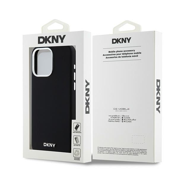 DKNY Liquid Silicone Small Metal Logo MagSafe Case for iPhone 15 Pro Max - Black
