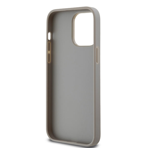 DKNY Leather Mono Stripe &amp; Metal Logo case for iPhone 14 Pro - beige