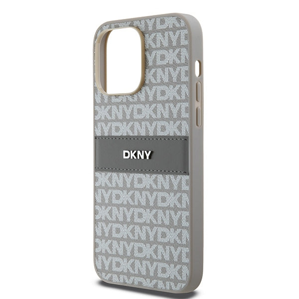 DKNY Leather Mono Stripe &amp; Metal Logo case for iPhone 14 Pro - beige