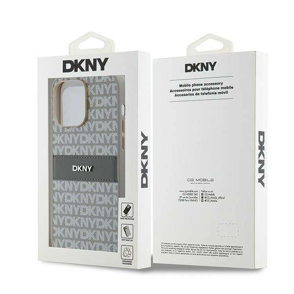 DKNY Leather Mono Stripe &amp; Metal Logo case for iPhone 14 Pro - beige