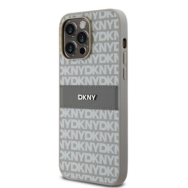 DKNY Leather Mono Stripe &amp; Metal Logo case for iPhone 14 Pro - beige