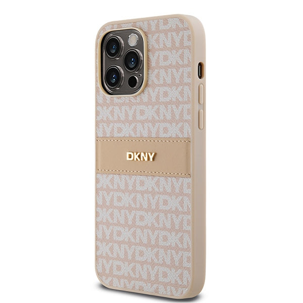 DKNY Leather Mono Stripe &amp; Metal Logo case for iPhone 14 Pro - pink