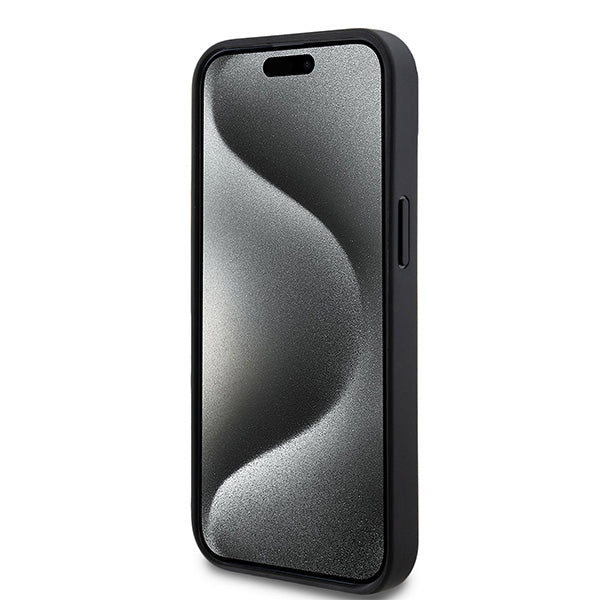 DKNY Leather Checkered Mono Pattern &amp; Printed Stripes Case for iPhone 15/14/13 - Black
