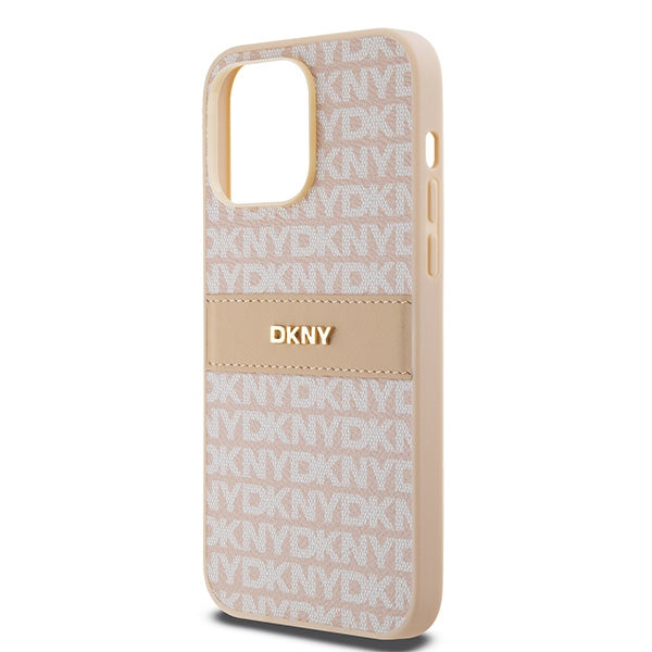 DKNY Leather Mono Stripe &amp; Metal Logo case for iPhone 14 Pro Max - pink