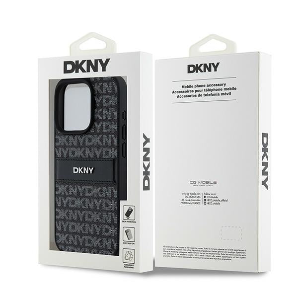 DKNY Leather Mono Stripe &amp; Metal Logo case for iPhone 15 Pro - black