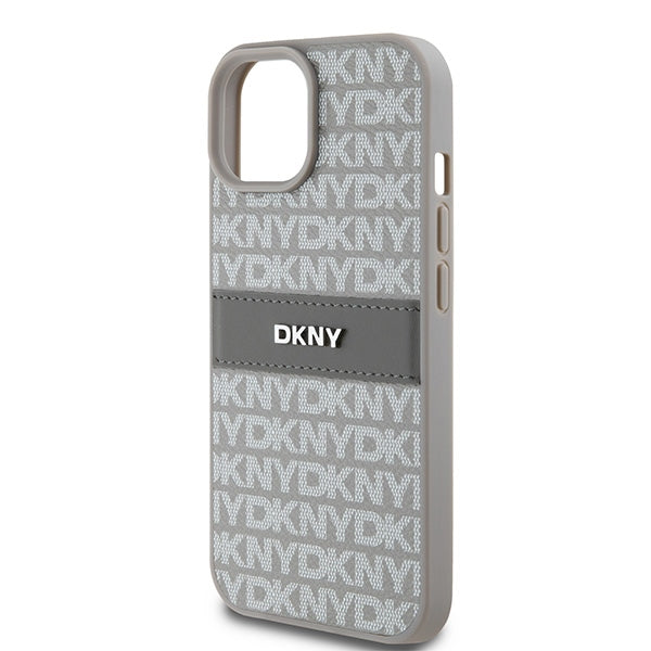 DKNY Leather Mono Stripe &amp; Metal Logo case for iPhone 15 Plus / 14 Plus - beige