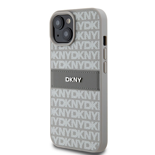 DKNY Leather Mono Stripe &amp; Metal Logo case for iPhone 15 Plus / 14 Plus - beige