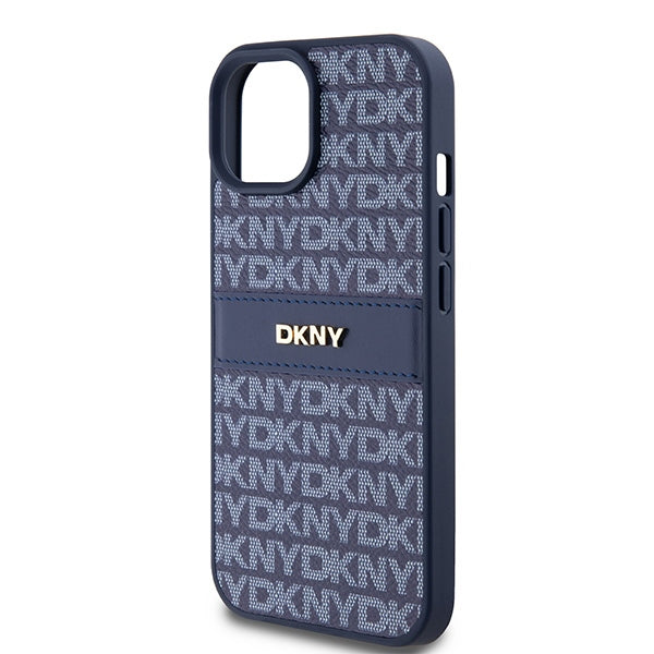 DKNY Leather Mono Stripe &amp; Metal Logo case for iPhone 15 / 14 / 13 - blue