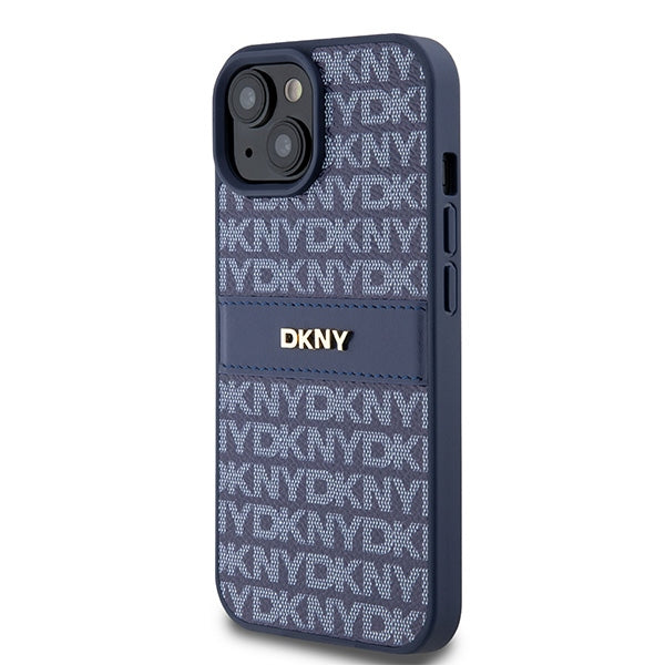 DKNY Leather Mono Stripe &amp; Metal Logo case for iPhone 15 / 14 / 13 - blue