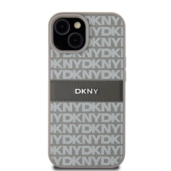 DKNY Leather Mono Stripe &amp; Metal Logo case for iPhone 15 / 14 / 13 - beige