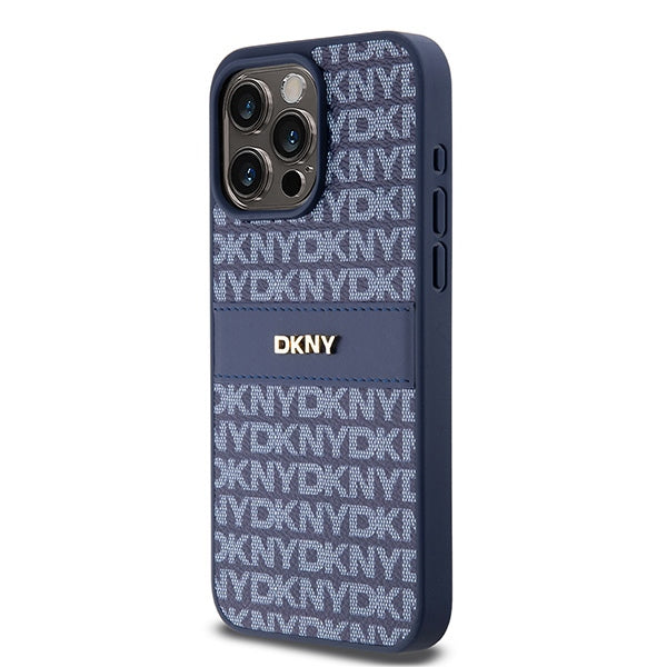 DKNY Leather Mono Stripe &amp; Metal Logo case for iPhone 15 Pro Max - blue