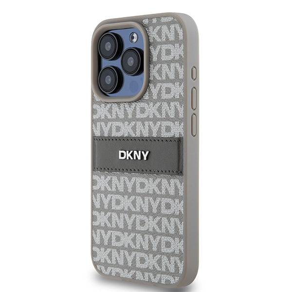 DKNY Leather Mono Stripe &amp; Metal Logo case for iPhone 15 Pro Max - beige
