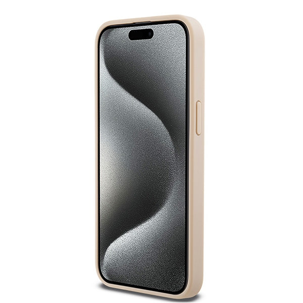 DKNY Leather Mono Stripe &amp; Metal Logo case for iPhone 15 Pro Max - pink