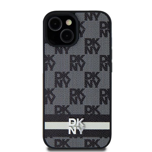 DKNY Leather Checkered Mono Pattern &amp; Printed Stripes Case for Samsung Galaxy S24 Ultra - Black
