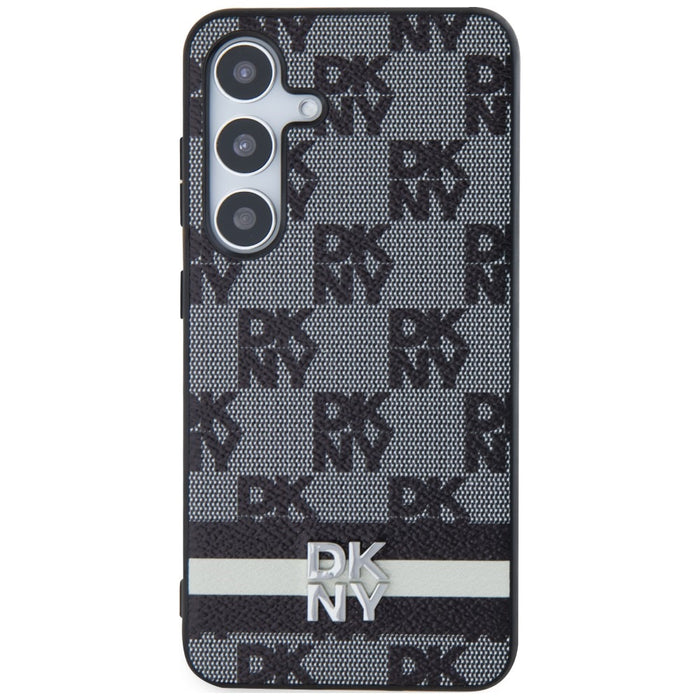 DKNY Leather Checkered Mono Pattern &amp; Printed Stripes case for Samsung Galaxy S24+ - black