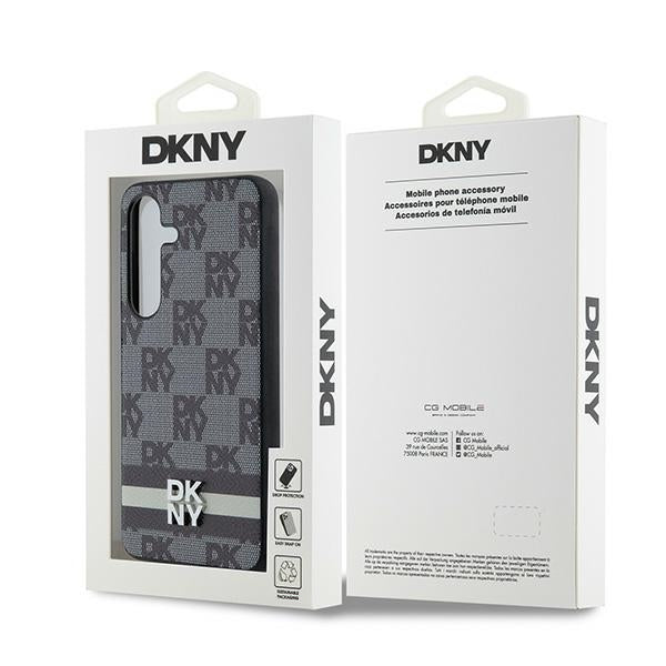 DKNY Leather Checkered Mono Pattern &amp; Printed Stripes Case for Samsung Galaxy S24 - Black