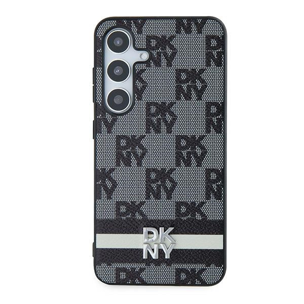 DKNY Leather Checkered Mono Pattern &amp; Printed Stripes Case for Samsung Galaxy S24 - Black