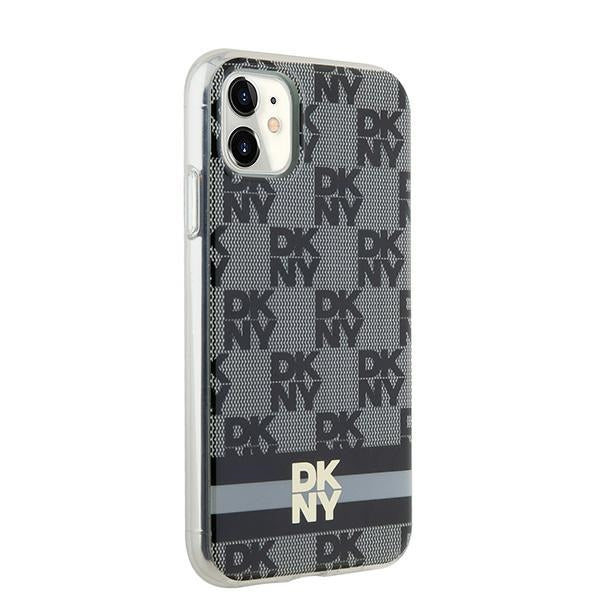 DKNY IML Checkered Mono Pattern &amp; Printed Stripes MagSafe Case for iPhone 11 / Xr - Black