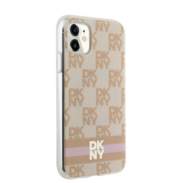 DKNY IML Checkered Mono Pattern &amp; Printed Stripes MagSafe case for iPhone 11 / Xr - pink