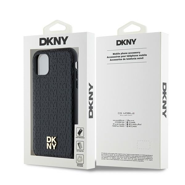 DKNY Leather Monogram Pattern Metal Logo MagSafe Case for iPhone 11 / Xr - Black