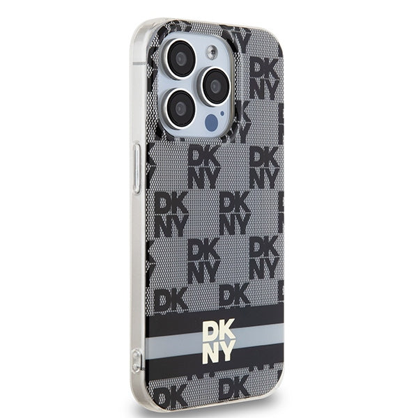 DKNY IML Checkered Mono Pattern &amp; Printed Stripes MagSafe Case for iPhone 13 Pro / 13 - Black
