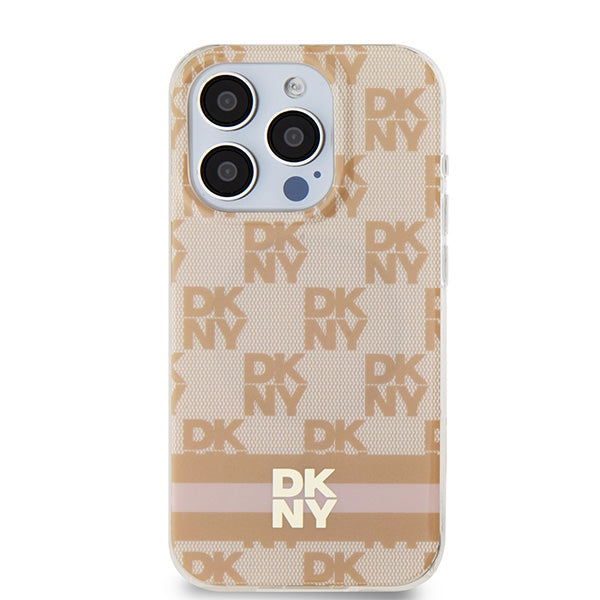 DKNY IML Checkered Mono Pattern &amp; Printed Stripes MagSafe case for iPhone 13 Pro / 13 - pink