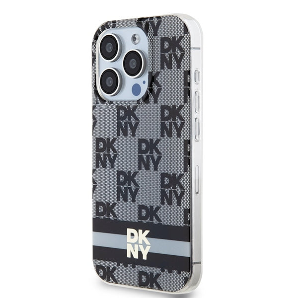DKNY IML Checkered Mono Pattern &amp; Printed Stripes MagSafe Case for iPhone 13 Pro Max - Black