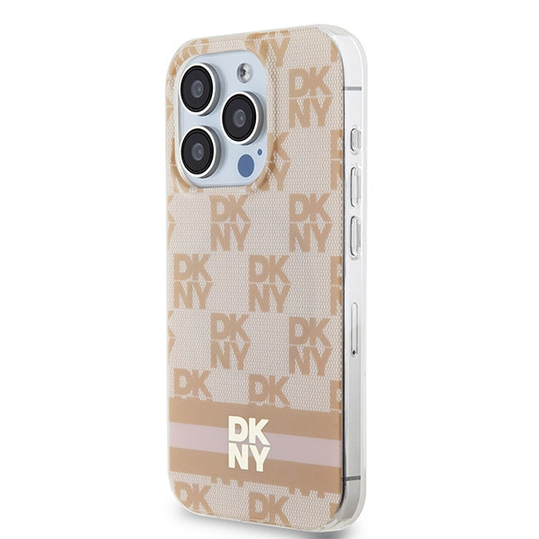 DKNY IML Checkered Mono Pattern &amp; Printed Stripes MagSafe case for iPhone 13 Pro Max - pink